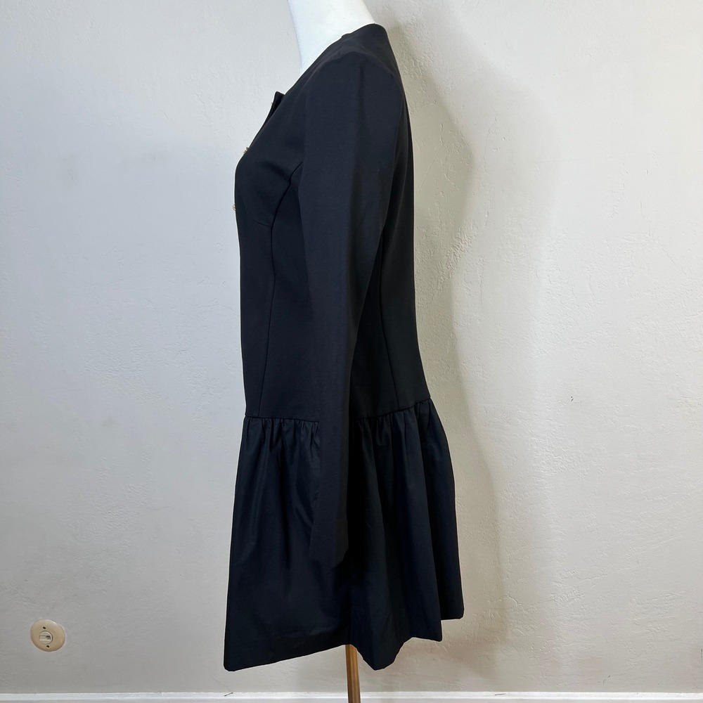 Ted Baker Mireya Black Drop Waist Button Front Mini Dress Long Sleeve Size S NEW - Picture 3 of 11